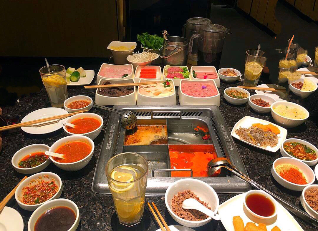 Sichuan hot pot with chili peppers and peppercorns