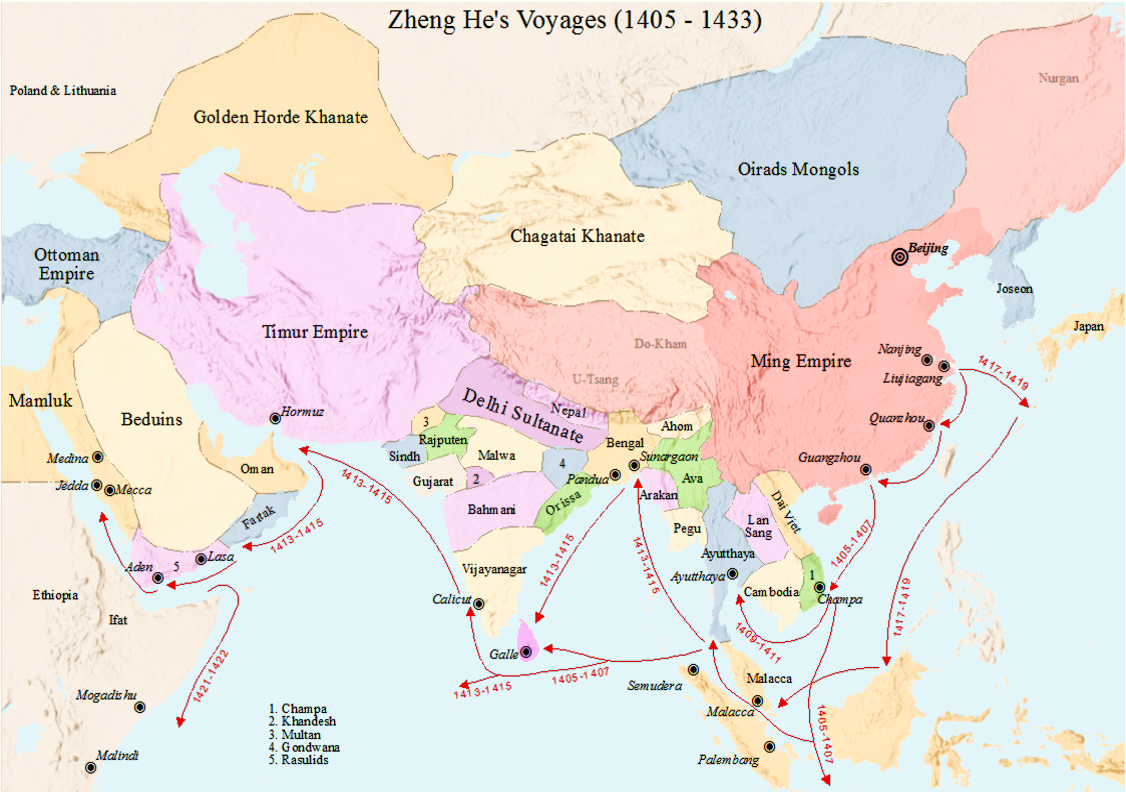 Map of Zheng He's maritime expedition routes