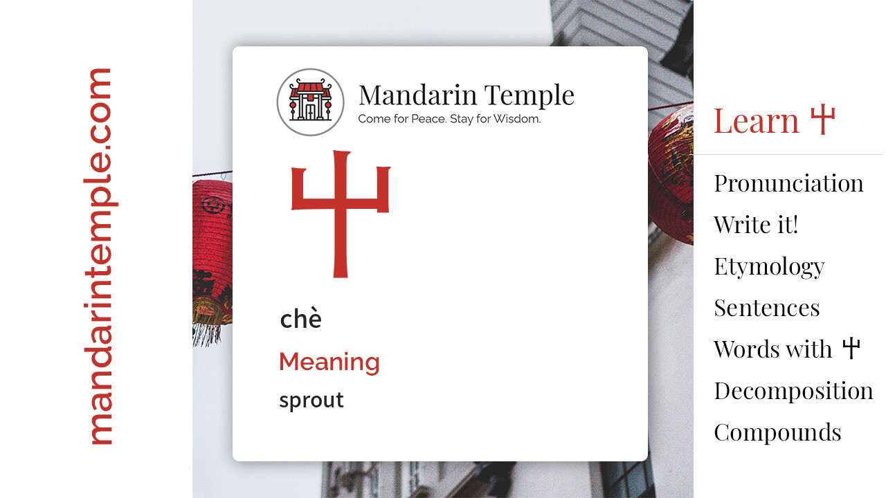 Featured image for 屮 chè Dictionary entry displaying the word's hanzi, pinyin and the Mandarin Temple logo and tagline.