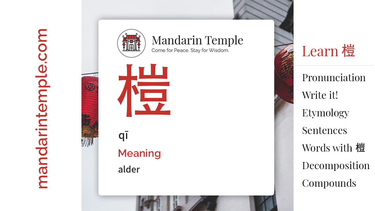 Featured image for 榿 qī Dictionary entry displaying the word's hanzi, pinyin and the Mandarin Temple logo and tagline.