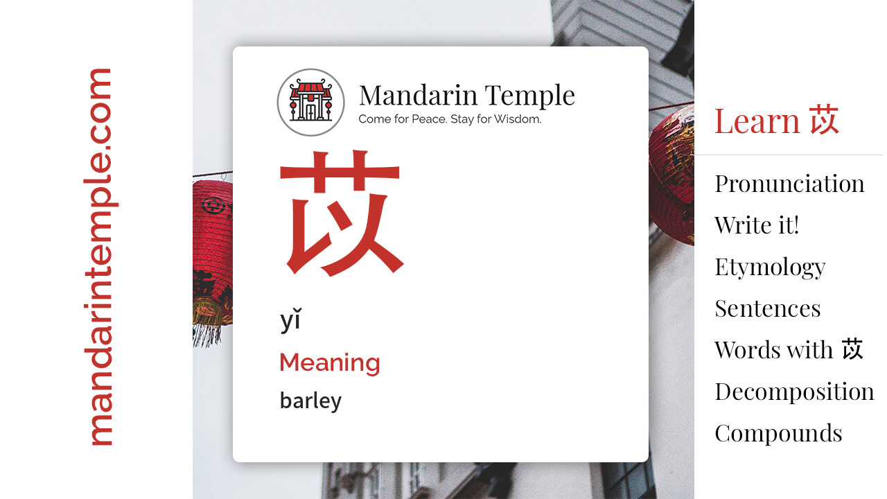Featured image for 苡 yǐ Dictionary entry displaying the word's hanzi, pinyin and the Mandarin Temple logo and tagline.